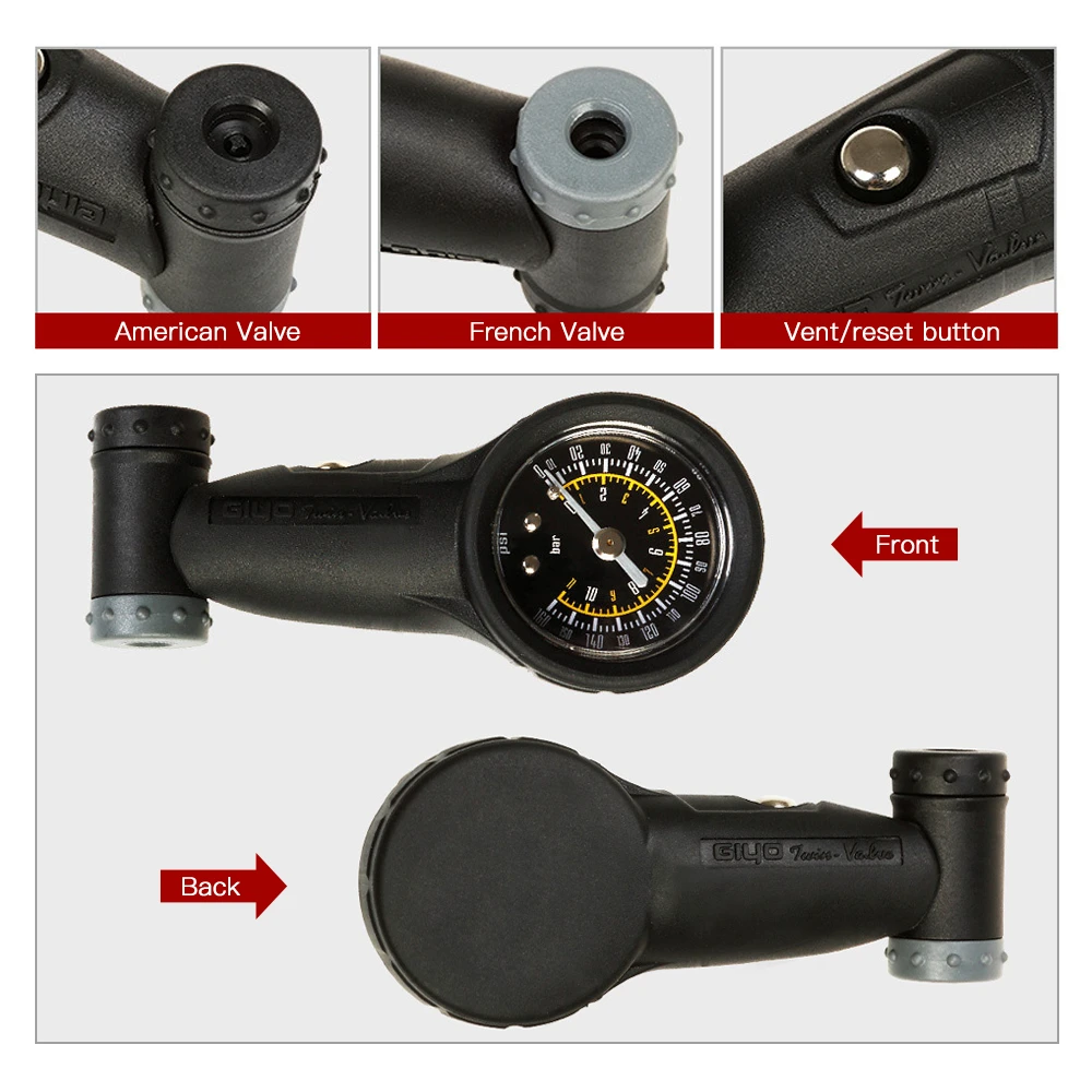 Portable Bicycle Tire Gauge Barometer MTB Road Bike Cruiser Cycling with Dual Valve Schrader Presta Vlave Tire Air Gauge