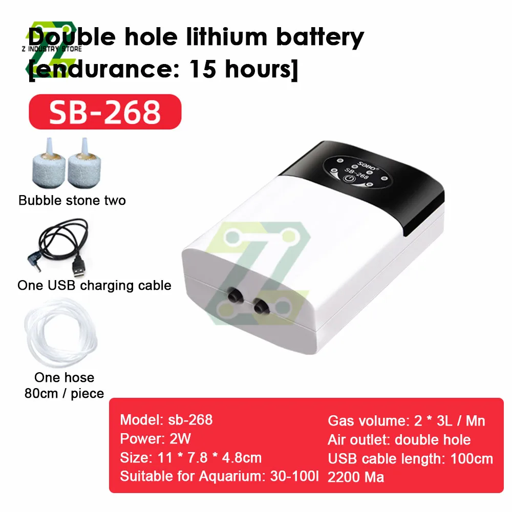 Oxygen Air Pump Air Compressor USB Charging 2600mAh Portable Exhaust Silent Oxygen Pump Aquarium Oxygen Pump 6