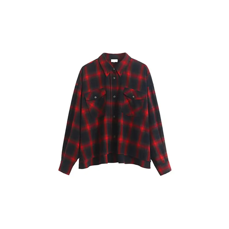 red plaid GCC1167 XITAO Асимметричная черная красная клетчатая блузка подходит всем женщинам одежда карман свободный отложной воротник рукав «летучая мышь» Новинка GCC1167 - Цвет: red plaid GCC1167
