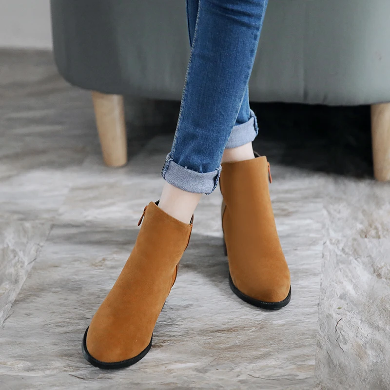 

Big Size 9 10 11-15 boots women shoes ankle boots for women ladies boots shoes woman winter Suede side zipper with thick heel