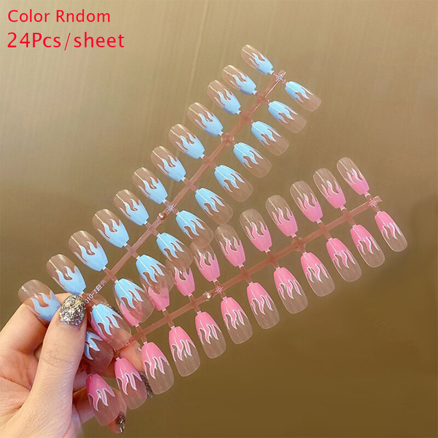 False Nail Full Cover Fake Nail Elegant Pink Gradient Glitter French Short Nails Coffin Short False Nail Press On Nails