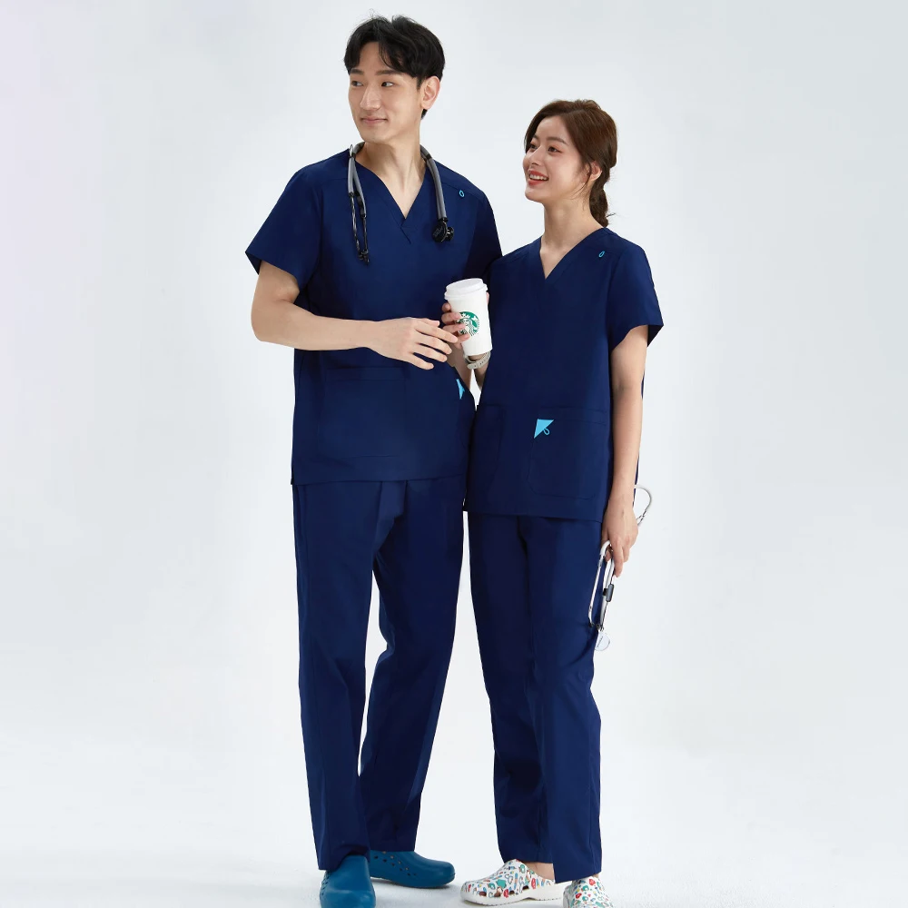 

Clearance Men Medical Uniform Scrub Sets Women 2 Piece V Neck Top Drawstring Pants Soft Lightweight Nursing Slim Suit XSY-202