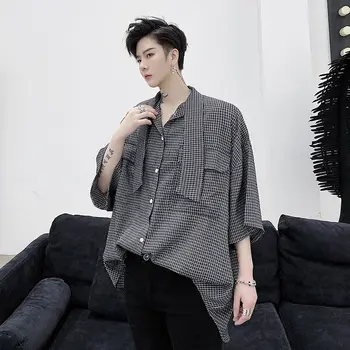 

2020 Summer New Youth Popular Personality Collar Design Solid Color Loose Hit Line Five-point Sleeve Shirt Fashion Casual Top