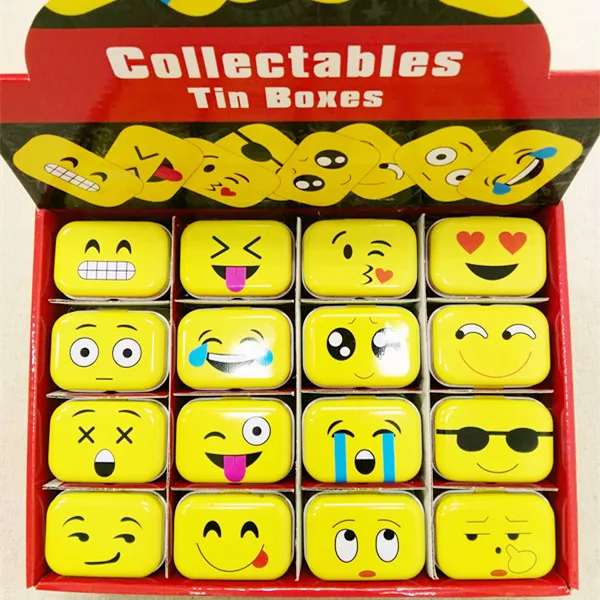 

Free Shipping!Cartoon Smile Printing Mini Pill Case Collectable mini Box Diy storage box lipstick case small tin box 32pcs/box