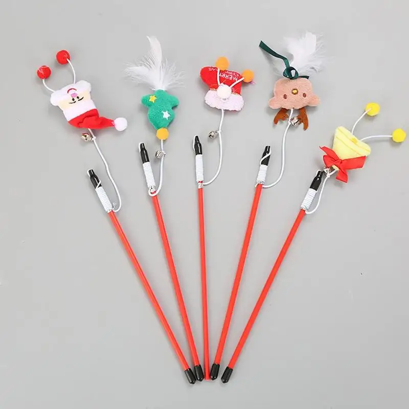 

1pcs Santa Claus, Christmas Tree, Boots, Deer, Bell Tease Cat Sticks with Bell Cute Rod Teaser Wand Feather Pet Toys