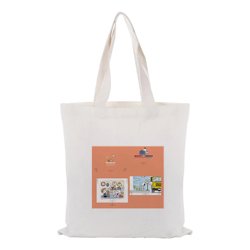 Милая Холщовая Сумка-тоут с рисунком собаки из мультфильма, текстовая сумка для рукоделия, индивидуальная печать логотипа, повседневное использование, Экологичная многоразовая хозяйственная сумка, переработанная