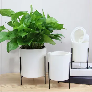 

Living Room With Iron Stand Office Vase Flowerpot Set Nordic Style Self Watering Home Garden Green Planter Indoor Decorative