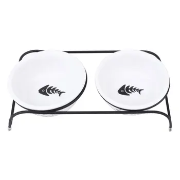

1set/2pcs Ceramic Cat Bowls Simple Durable Water Holder for Kitten