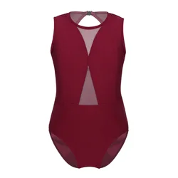 Kids Sleeveless Mesh Splice Keyhole Back Dance Wear Gymnastics Leotards for Girls Ballet Sports Bodysuit for Stage Performance