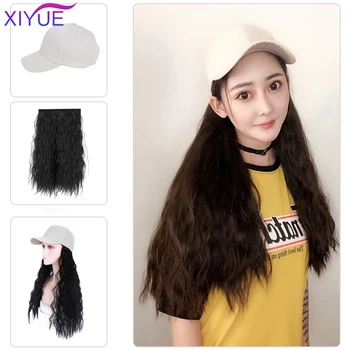 

Baseball Hat Simple Style Hot Sale Long Wavy Synthetic Hair Wig With Black Color for Woman High Temperature Resistance