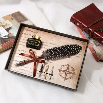 

Feather Pen Set Natural Pattern Feather Set Signature Pen Wedding Banquet Signature Pen with 3 Nibs