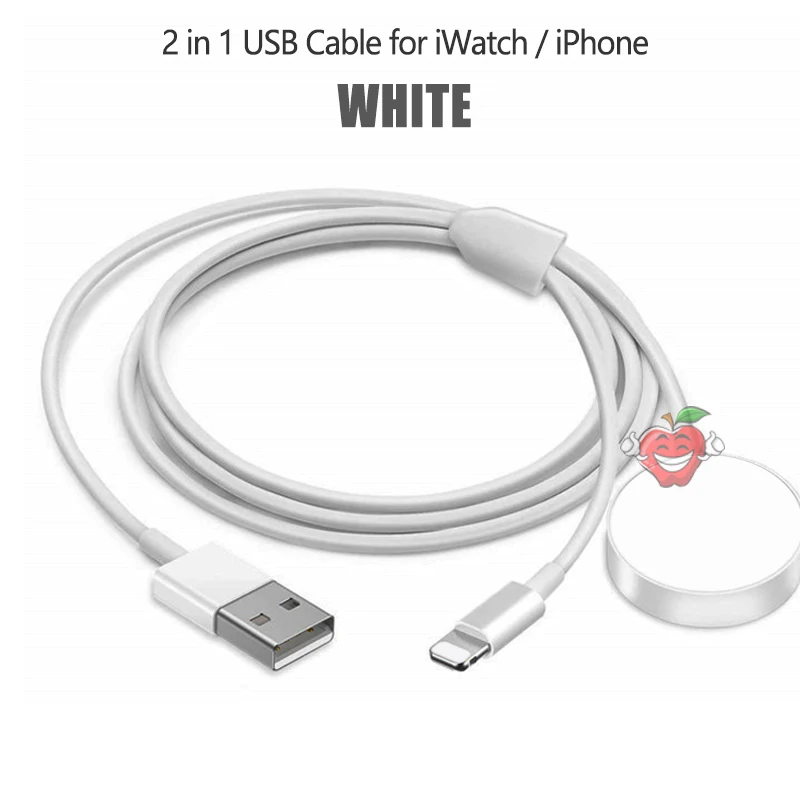 Портативный USB кабель, беспроводное зарядное устройство для Apple iWatch, серия 5, 4, 3, 2, 1, магнитные часы, быстрая зарядка, 3,3 футов, 1 м, кабель для iPhone - Цвет: 2 in 1 USB Cable