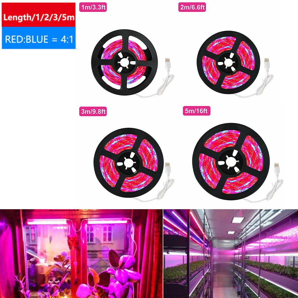 USB SMD 5050 Светодиодный светильник для выращивания растений полный спектр Veg / DC 5V 4:1