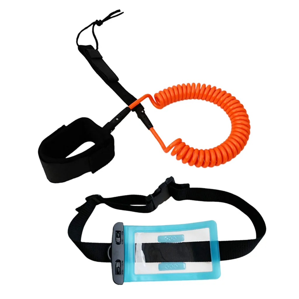 10ft 7mm Coiled Surfboard SUP Leash Stand up Paddle Board Leg Rope Ankle Strap with Waterproof Wallet Dry Bag for Surfing 