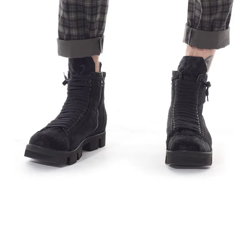 Уличные зимние мужские зимние ботинки из натуральной кожи на толстой подошве винтажные ботильоны на меху со шнуровкой и молнией Calzado Hombre