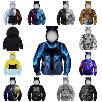 

INPEPNOW Wolf 3D Print Sweatshirt for Boys Cat Ear Cap School Kids Hoodies for Girls Sweat Shirt Costume for Teens Sport Clothes