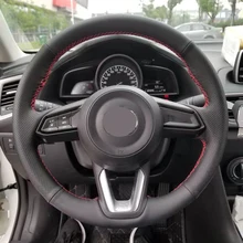 Free Shipping High Quality cowhide Top Layer Leather handmade Sewing Steering wheel covers protect For Mazda 3 Axela