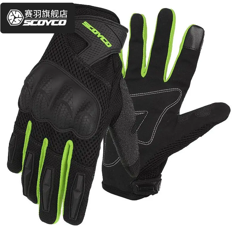 Summer New SCOYCO Motorcycle Racing Glove can Touch Screen Knight riding equipment Anti-fall Breathable Motorbike gloves - Цвет: Зеленый