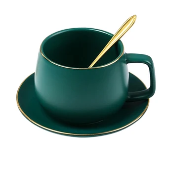

Set Solid Coffee Mug Ceramic Cup Mug Spoon Tray Saucer Porcelain Tea Cup Set(Green)