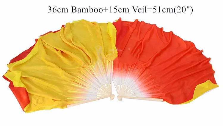 36cm 15cm Индивидуальные Шелковый веер для женщин танец живота шелковая вуаль пара двойной цвет Половина Круг Китайский народный танец вентилятор красный золотой - Цвет: 36cm 15cm