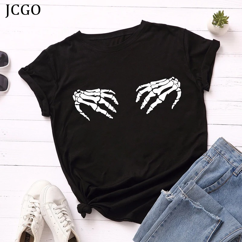 Летняя женская футболка JCGO хлопчатобумажная Свободная Повседневная с коротким