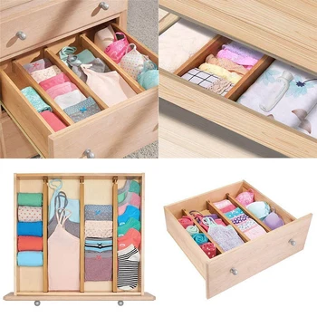 

2Pcs/set Bamboo Drawer Divider Kitchen Drawer Storage Organizer Adjustable 100% Organic Bamboo for Home Kitchen Dresser Desk