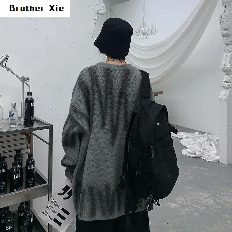

Winter Sweater Men Warm Fashion Tie Dye Printing Casual O-neck Knit Pullover Smen Hip-hop Loose Long-sleeved Sweter Male Clothes