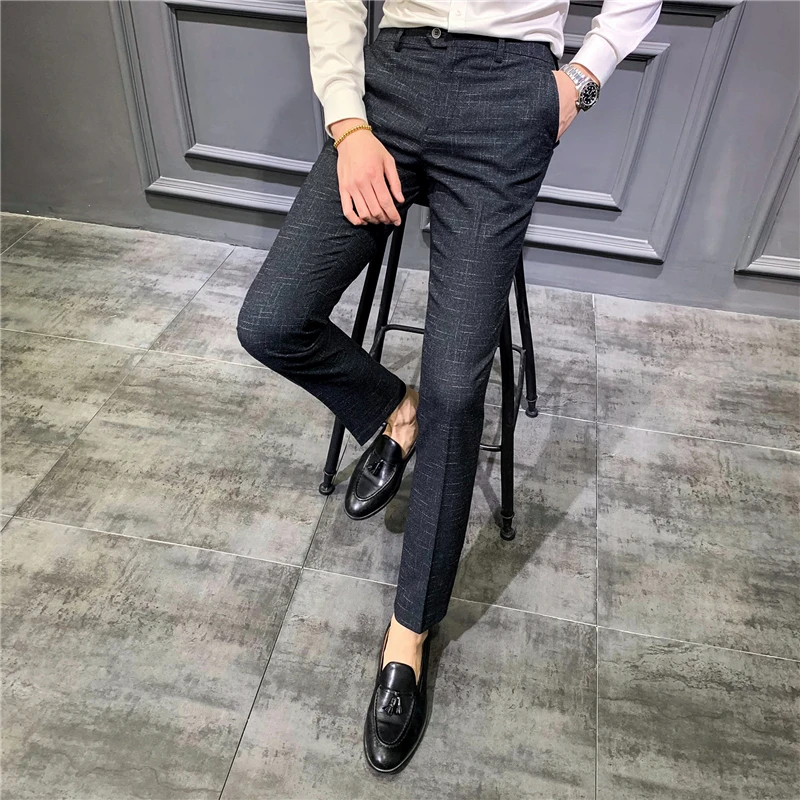 Suit trousers autumn new men's fashion plaid large size suit pants high quality fabric men's business casual slim suit pants Suit trousers autumn new men's fashion plaid large size suit pants high quality fabric men's business casual slim suit pants