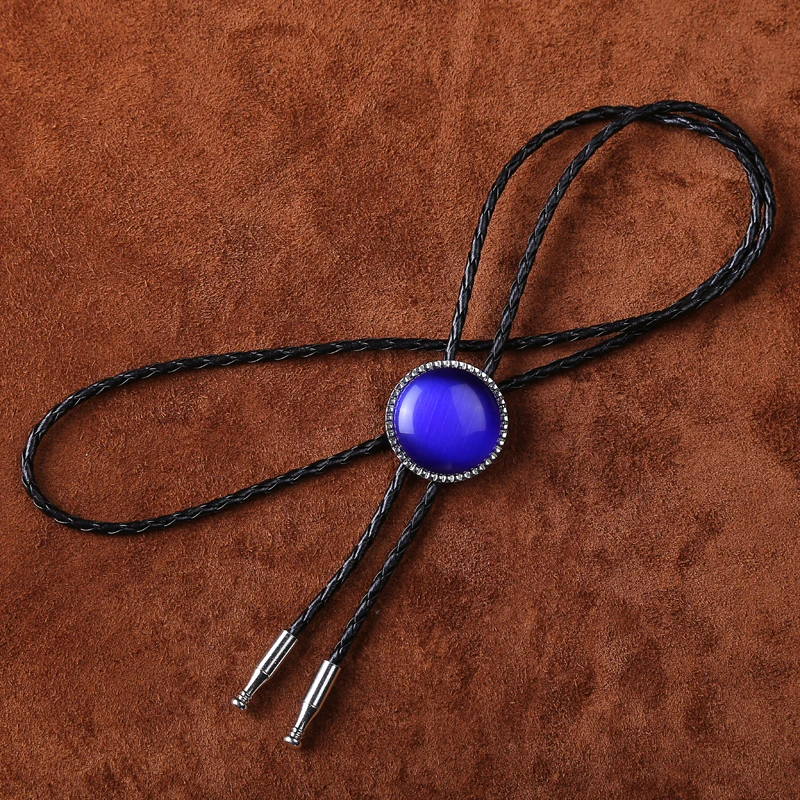 Винтажные ковбойские мужские галстуки BOLO, маленькие круглые сапфировые веревки из искусственной кожи