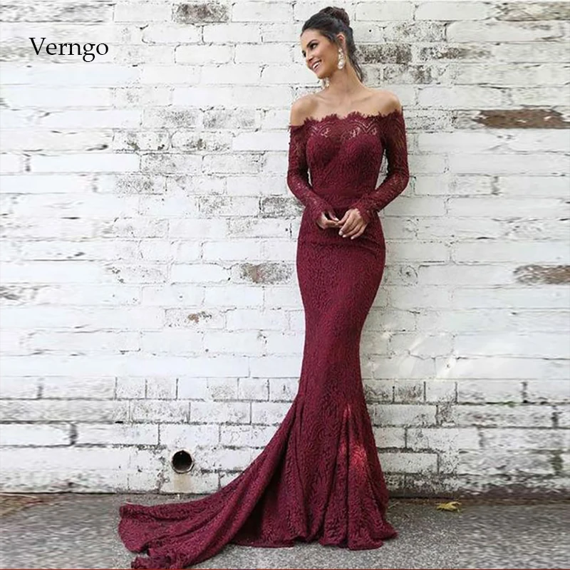 Verngo Русалка вечернее платье красное официальное платье вечернее платье с кружевной аппликацией винтажное платье Вечерние Платья Vestidos De Festa Longo - Цвет: Бургундия