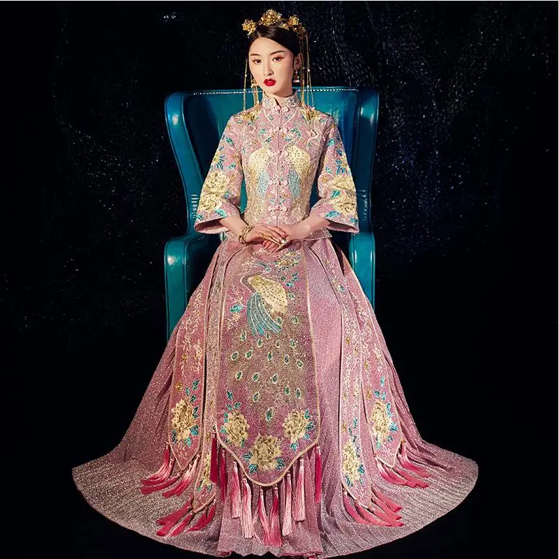 green emerald velvet dress Elegant Rose Gold Pakistani Wedding Dress Gown Pishwas – Nameera by Farooq