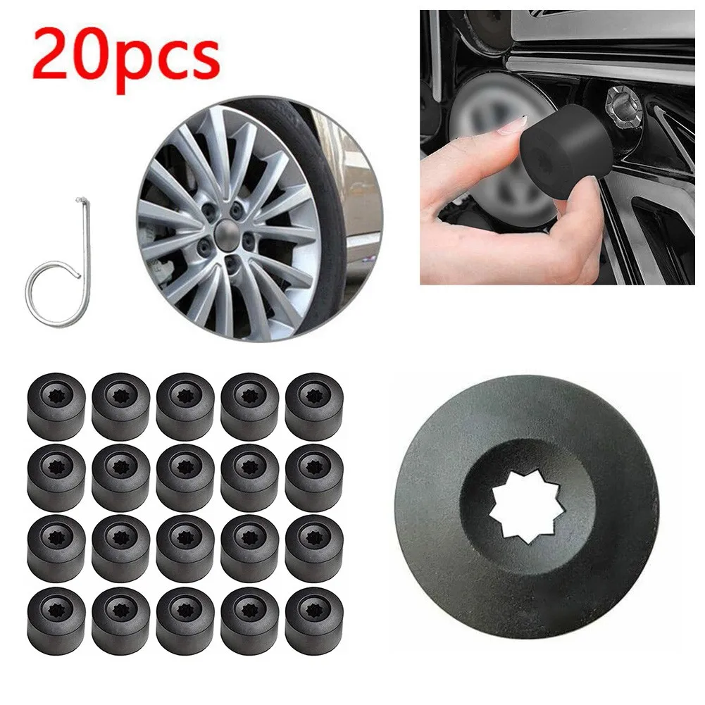 

20pcs Wheel Nut Bolt Tire Screw Cover Cap For Golf Passat Beetle T44 Black 20 + Hook UK Virtual Bin Fit Any Car Wheels With 17mm