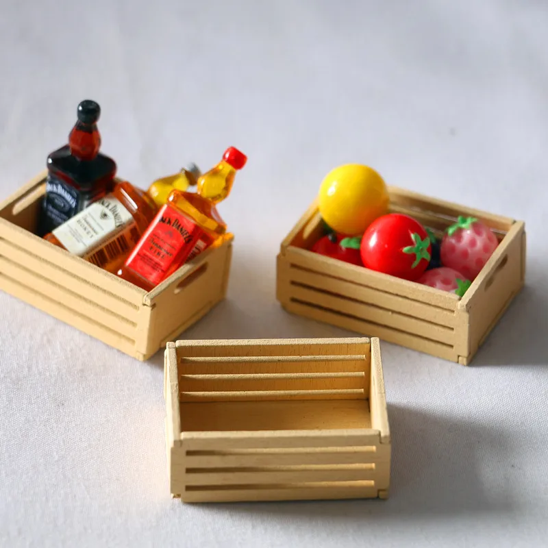 1Pc Mini Wooden Frame Fruit Basket Dolls Furniture For Barbie House 1/6 1/12 Miniature DollHouse Accessories Toy Ob11 Bjd Decor 5
