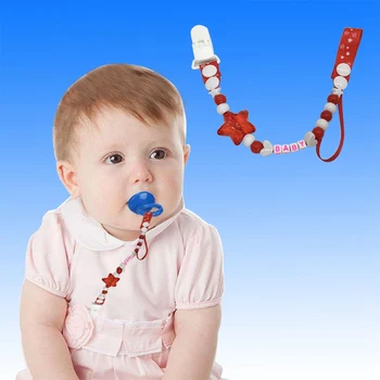 

1Pc Newborn Baby Pacifier Clips Holder Soother Chain Name Hand Made Star And Letter Ribbon Zebra Beads Dummy Clip Pacifier