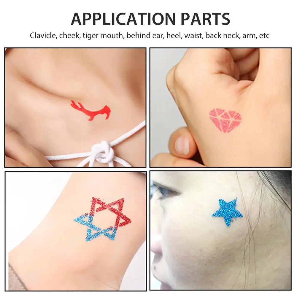 129pcs Diamond Glitter Tattoo Set Semi-permanent Simple Tattoo Template Set Body Painting Art For Kids Teenagers Adult