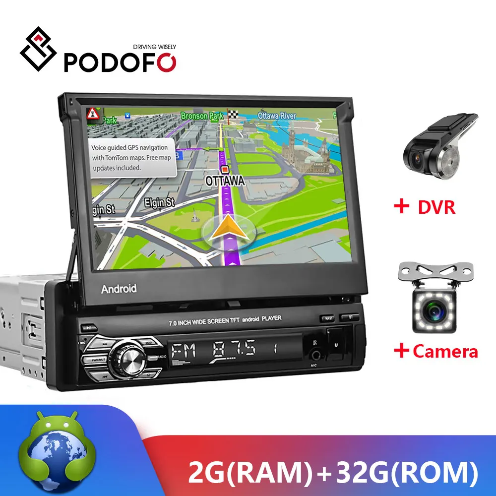 Podofo 1Din Автомагнитола Android 2 + 32G автомобильное радио Bluetooth 1 din автомобильный стерео
