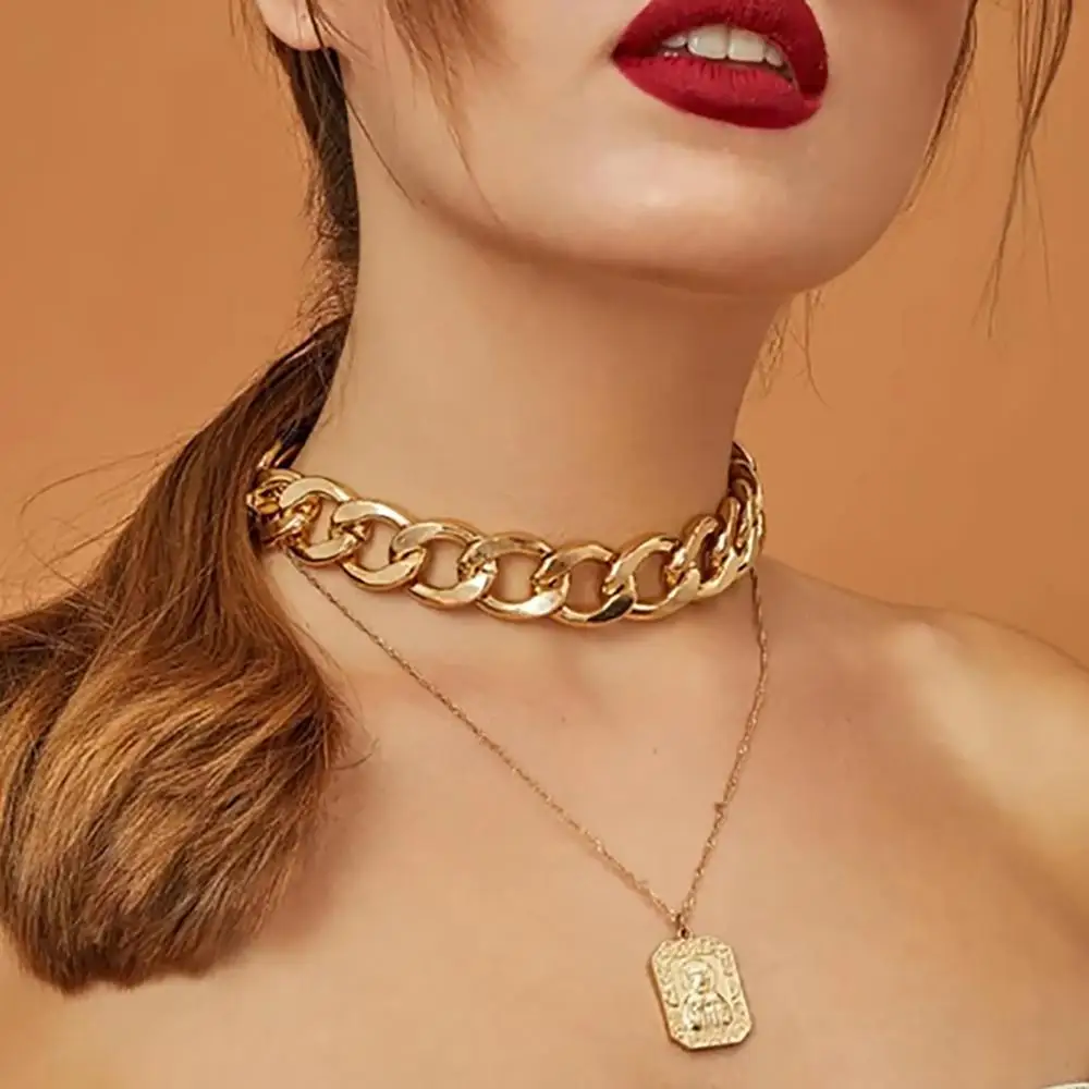 SHIXIN, панк, крупное, толстое, кубинское звено, цепочка, ожерелье, Хип-хоп, многослойное, колье, ожерелье для женщин, массивное ожерелье