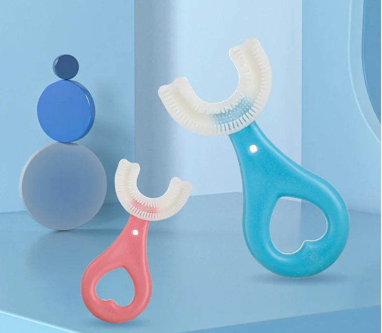 Kids Toothbrush U-Shape Infant Toothbrush with Handle Silicone Oral Care Cleaning Brush for Toddlers Ages 2-12