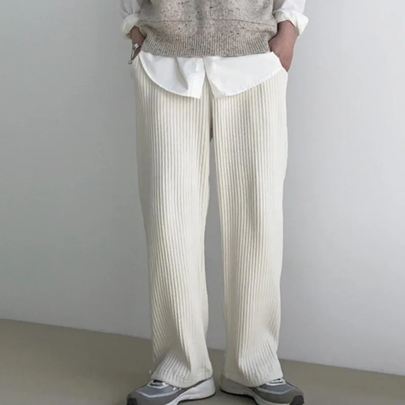 

Spring Pleated Straight Pants Men's Fashion Solid Color Drawstring Casual Pants Men Streetwear Wild Loose Korean Trousers Mens