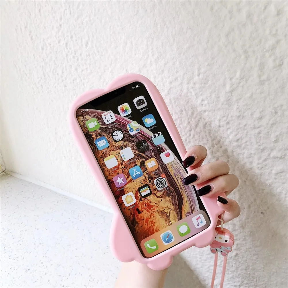 3D Аниме My melody Cinnamoroll Мягкий силиконовый чехол для телефона для iphone 11 pro max 6 7 8 plus X XR XS MAX ремешок защитный чехол