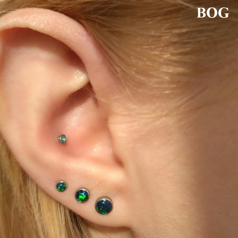 1Pcs 16g Internal Thread Opal Stone Labret Monroe Lip Stud Ring Opal Ear Cartilage Tragus Helix Earring Piercing Body Jewelry,Gold OP26,1.2x8x5mm 