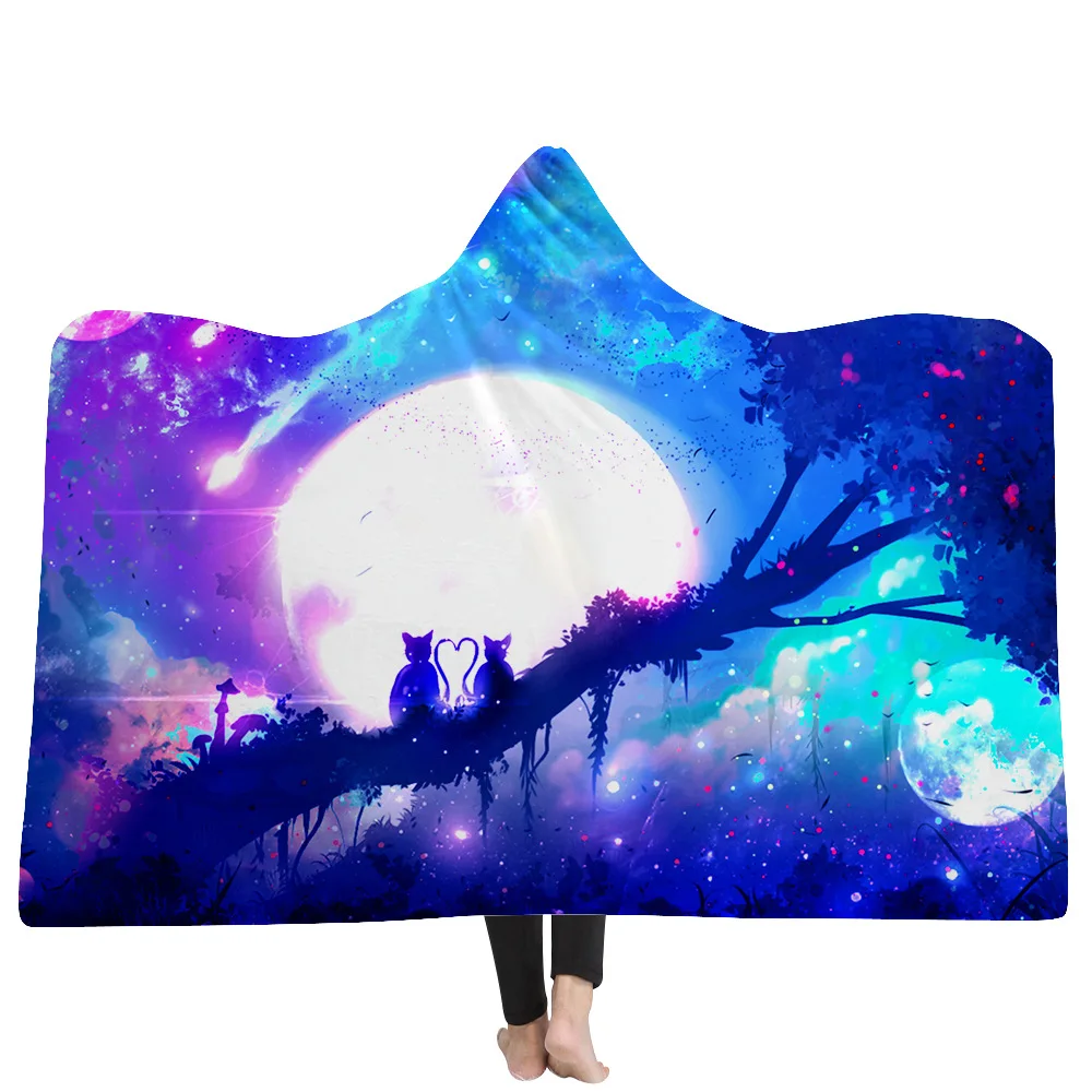 33 3d Print Winter Warm Sofa School Home Travel Picnic Carrying Wearable Polyester Blanket Hooded Blanket For Adult Starry Wonders - Цвет: 33