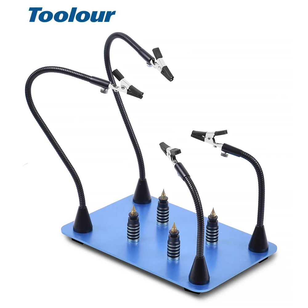 Toolour Soldering Third Hand Magnetic PCB Board Fixed Clip 4pcs Flexible Arms Crocodile clip Welding Station Repairing Tool