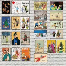 Рождественская декоративная вывеска из мультфильма Тинтин винтажный металлический знак год уникальный подарок Настенный декор для детской комнаты домашний декор 30X20 см DU-3852A