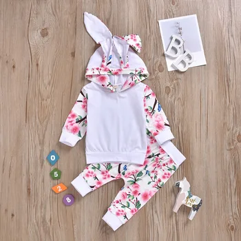 

Newborn Baby Girls Clothing Set Autumn Baby Girls Outfits Rabbit Ear Hoodie Tops Floral Pants Tracksuits For Girls Clothes