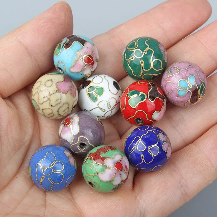 Chinese Polished Cloisonne Enamel 16mm Round Beads Handmade DIY Jewelry Making Bracelet Necklace Copper Accessories