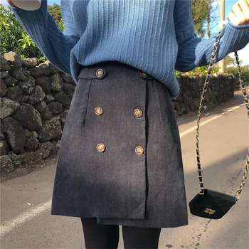 

Corduroy skirt plus size 4XL short skirt female autumn and winter double breasted A-line skirt faldas saias