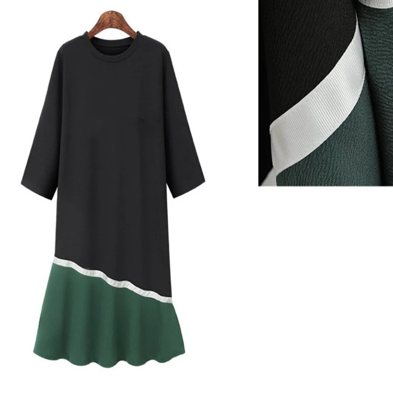 Осеннее женское платье большого размера 3XL 4XL 5XL 6XL 7XL, обхват груди 132 см, модное платье с короткими рукавами и круглым вырезом