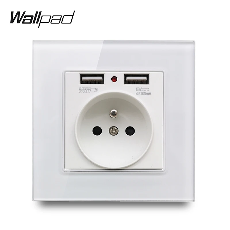 Французская розетка с 2.1A два зарядка через usb Порты Wallpad Стекло рамка Мощность розетки ЕС французский Сетевая розетка с 2 Порты usb - Тип: French Socket