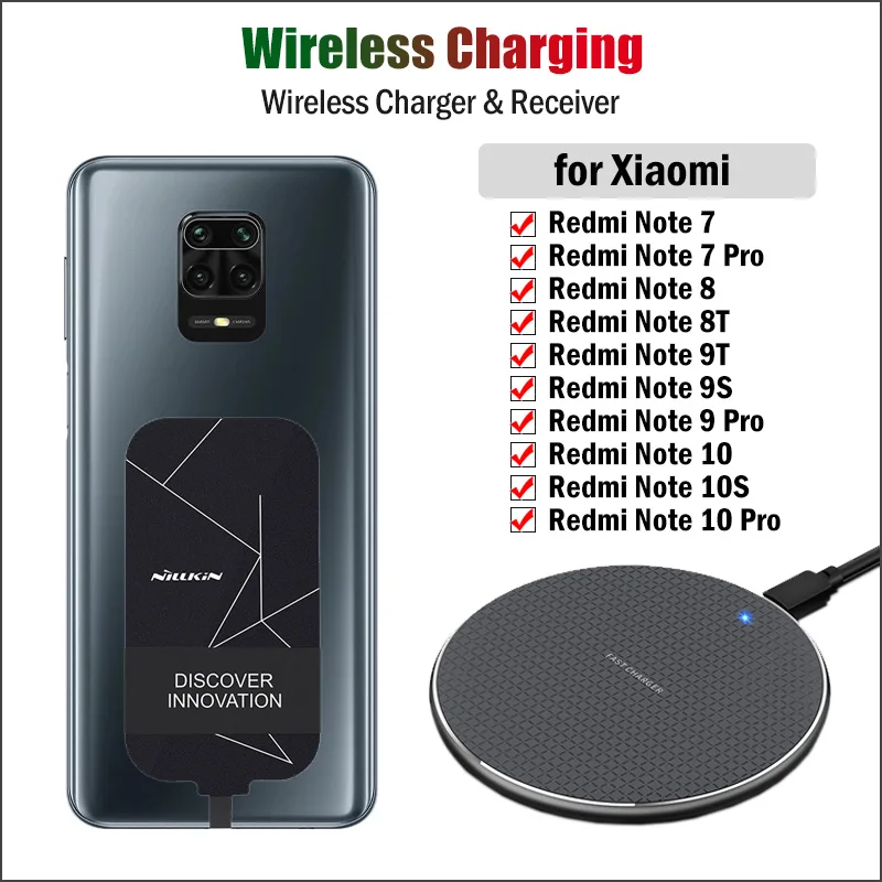 Адаптер беспроводной зарядки Qi для Xiaomi Redmi Note 7 8 8T 9S 9T 9 10S 10T 10 Pro беспроводное